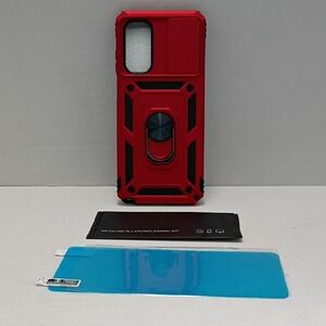 Moto G Stylus 5 G 2022 Rugged Red Protective Case W/Screen Protector & Kickstand